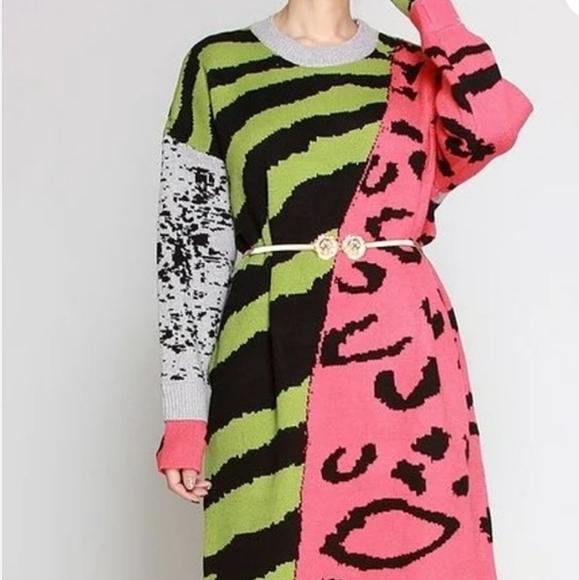 Zebra Print Sweater Dress w/out belt - Picture 5 of 8
